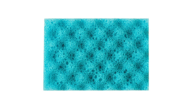 Turquoise porous sponge texture, isolated on transparent background