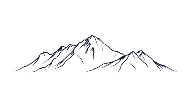 line art illustration of a mountain range with simple peaks, thin strokes