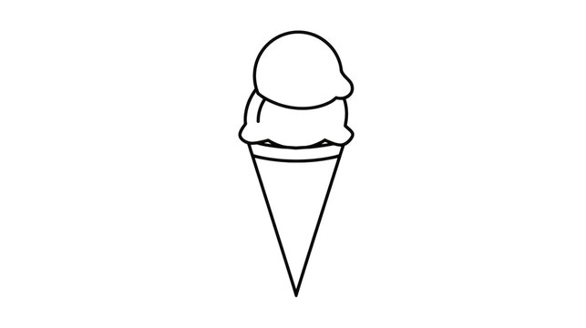  line art illustration of an ice cream cone with two scoops, thin elegant strokes