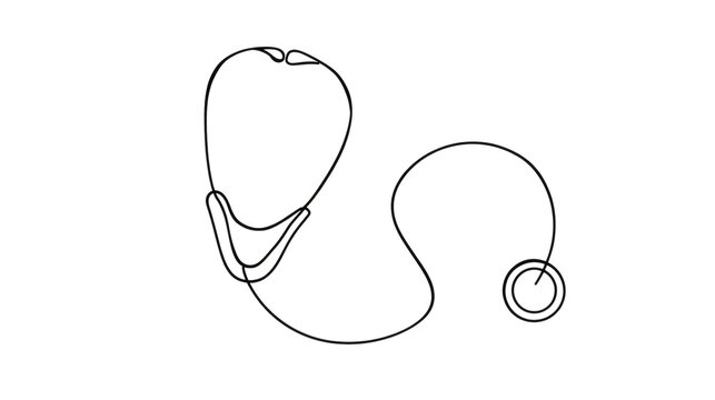 stethoscope, thin elegant strokes, isolated on pure white background