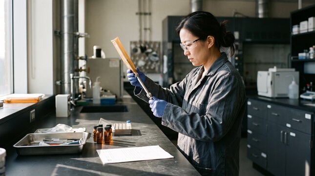 Scientist prepares an analytical column for testing