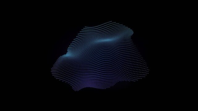Abstract Glowing Blue and Purple Topographic Wave Lines on Black Background for Digital Technology and Data Visualization Concepts