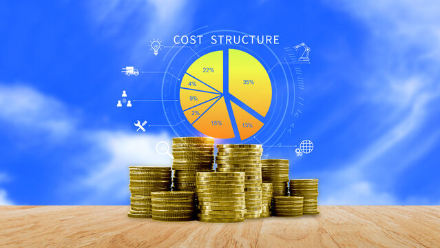 Cost structure concept. Strategic cost structure financial analysis with pie chart, business growth, profit and loss management planning. not ai