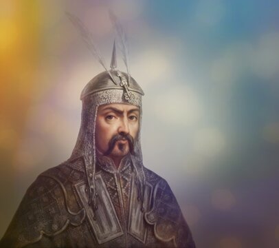 Genghis Khan, Dschingis Khan, or Chinggis Khan, born Tem&uuml;jin, Tem&uuml;dschin or Tem&uuml;&uuml;dschin, c.&thinsp;1162 &ndash; 1227, also known as Chinggis Khan, founder and first khan of the Mongol Empire, digitally edited based on a historical illustration of a 1278 portrait taken from a Yuan - Era album