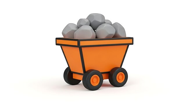 Small orange industrial mine cart loaded with rocks industrial transport