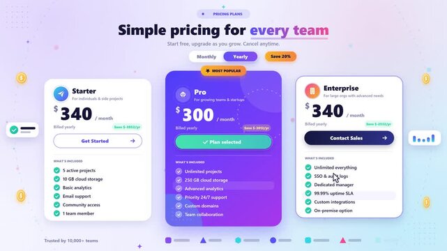 Modern website pricing table UI and subscription plan layout template design.