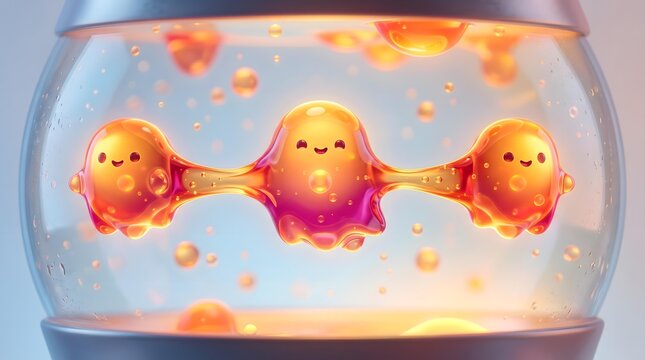 Minimal Geometric 3D Animation for Digital Branding Whimsical Jello Characters in Glass Bowl with Gentle Lighting and Playful Expressions for Creative Concept Artworks