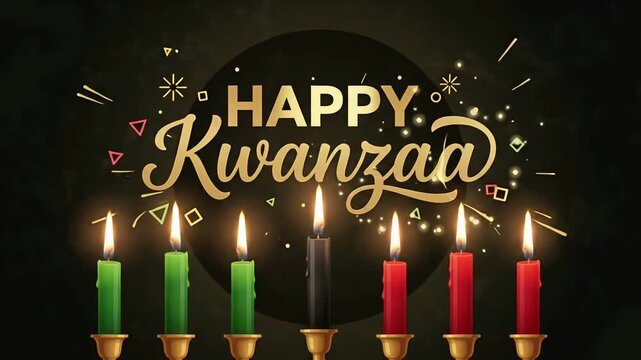 Happy Kwanzaa Greeting African Heritage Celebration Kinara Candles Glowing Motion Background

