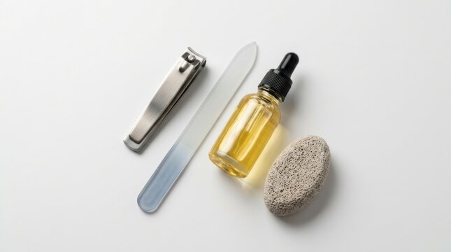 Facial serum bottle and stainless beauty accessories, skincare concept