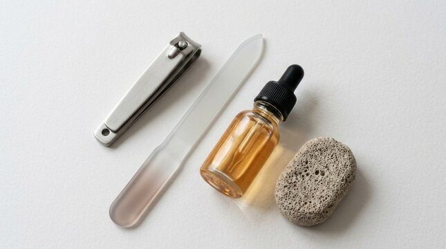Amber serum dropper bottle with metal cosmetic tool isolated on white background