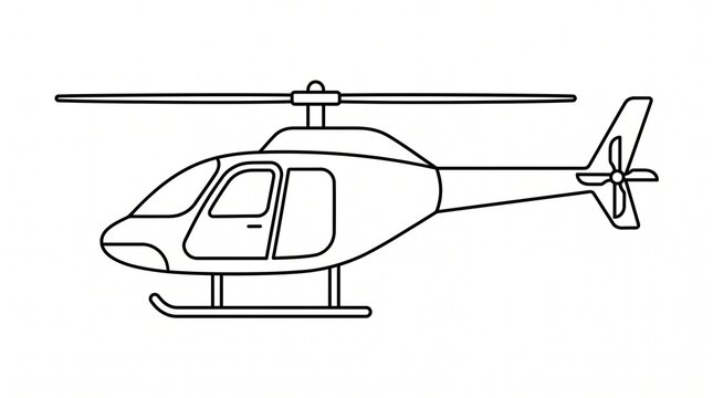 Simple helicopter line art illustration isolated on white background for coloring book or graphic design