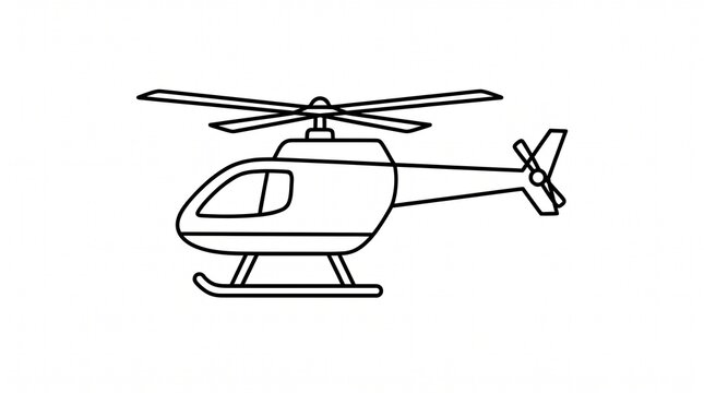 Minimalist black line art helicopter icon isolated on white background for simple aviation graphic design