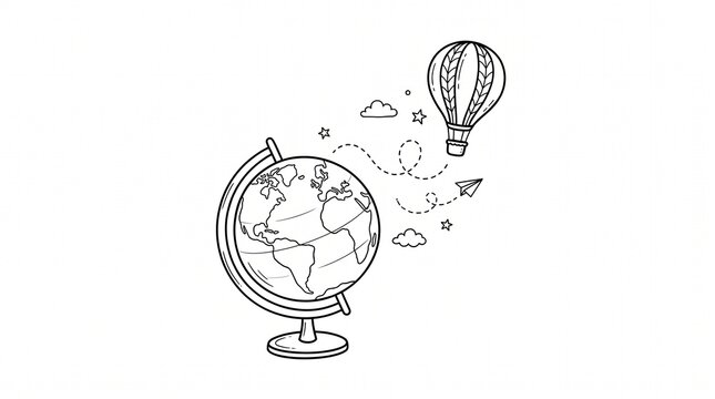 Globe with hot air balloon travel adventure illustration