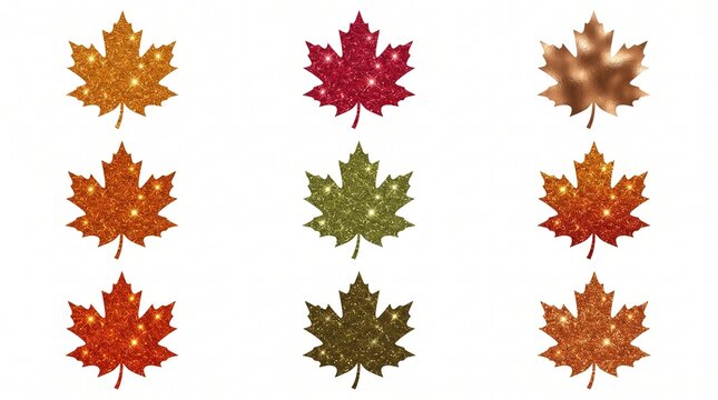 Sparkling maple leaves autumn collection colorful glittery design