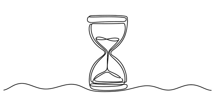 Continuous one line drawing of an hourglass isolated on transparent background