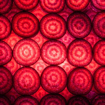 Sliced red beets arranged in a repeating pattern