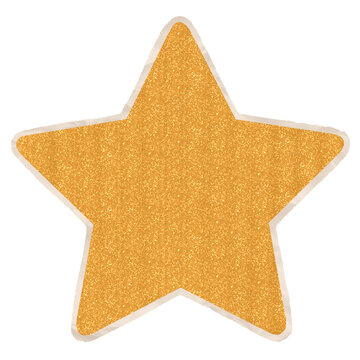Sparkling Golden Glitter Star Shape Cutout With Light Beige Outline Isolated On Transparent Background. Ideal for Scrapbook, Journal, Craft, Creative Project or DIY