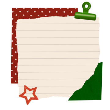 Creative Scrapbook Page Element Featuring Lined Paper With A Green Binder Clip And Decorative Star. Ideal for Scrapbook, Journal, Craft, Creative Project or DIY
