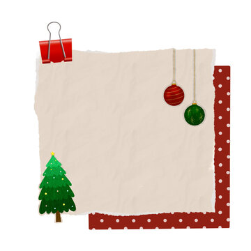 Christmas Themed Scrapbook Page With Torn Paper Texture And Festive Ornaments. Ideal for Scrapbook, Journal, Craft, Creative Project or DIY