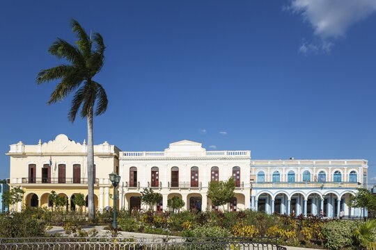 Restored historic buildings at the Parque C&eacute;spedes, Bayamo, Cuba