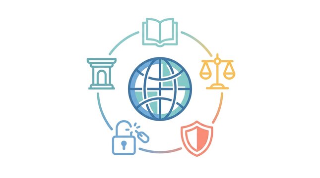 Global governance and international law concept illustration.