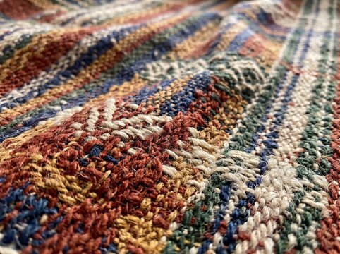 Macro Close Up of Colorful Woven Fabric and Blanket Textile Texture Pattern