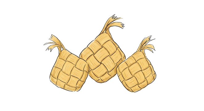 Hand drawn illustration of ketupat, traditional rice dumpling for Eid Mubarak or Ramadan celebration