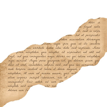 Vintage Aged Paper Scrap With Handwritten Latin Script Text Isolated On Transparent Background. Ideal for Scrapbook, Journal, Craft, Creative Project or DIY.