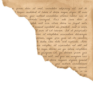 Vintage Aged Torn Paper Texture With Handwritten Script Isolated On Transparant Background. Ideal for Scrapbook, Journal, Craft, Creative Project or DIY.