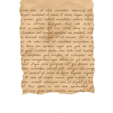 Vintage Aged Parchment Paper With Handwritten Cursive Text Isolated On A Transparent Background. Ideal for Scrapbook, Journal, Craft, Creative Project or DIY.