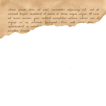 Vintage Aged Torn Paper Fragment With Handwritten Calligraphy Texture On Transparent Background. Ideal for Scrapbook, Journal, Craft, Creative Project or DIY.