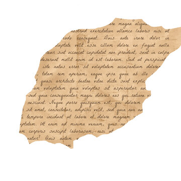 Vintage Torn Old Parchment Paper Texture With Cursive Handwriting On Transparent Background. Ideal for Scrapbook, Journal, Craft, Creative Project or DIY.