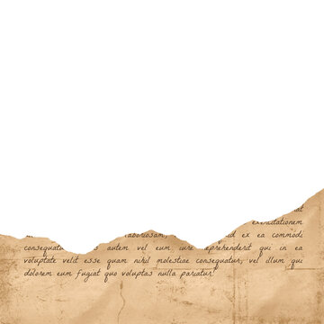 Vintage Aged Torn Paper Edge With Handwritten Calligraphy On Cream Textured Background. Ideal for Scrapbook, Journal, Craft, Creative Project or DIY.