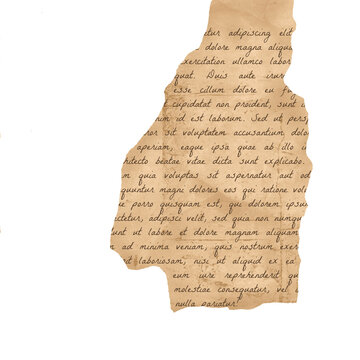 Aged Vintage Torn Parchment Paper With Handwritten Cursive Text Isolated On Transparent Background. Ideal for Scrapbook, Journal, Craft, Creative Project or DIY.