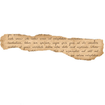 Torn Piece Of Vintage Aged Parchment Paper With Handwritten Cursive Text On A Transparent Background. Ideal for Scrapbook, Journal, Craft, Creative Project or DIY.