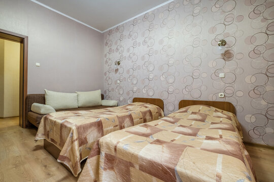 interior of cheapest bedroom in studio apartments or hostel.