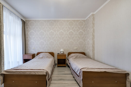 interior of cheapest bedroom in studio apartments or hostel.