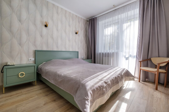 interior of cheapest bedroom in studio apartments or hostel.