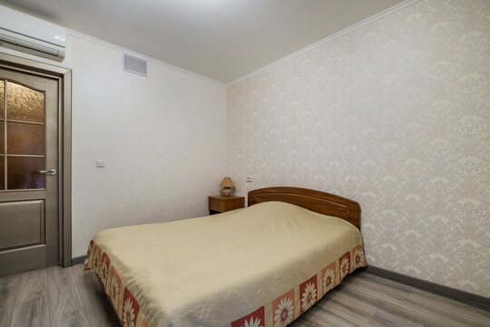 interior of cheapest bedroom in studio apartments or hostel.