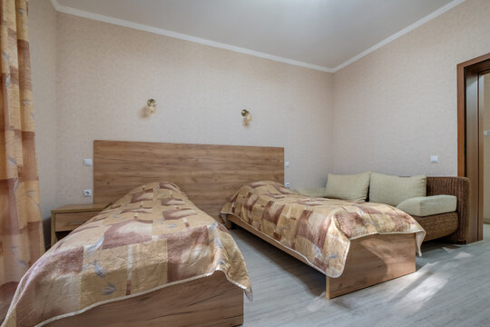 interior of cheapest bedroom in studio apartments or hostel.