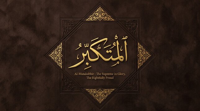 Luxury Dark Brown Suede Gold Arabic Calligraphy Al-Mutakabbir The Supreme in Glory - Asmaul Husna
