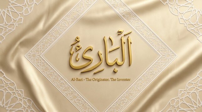Luxury Champagne Gold Fabric Gold Arabic Calligraphy Al-Bari The Originator - Asmaul Husna
