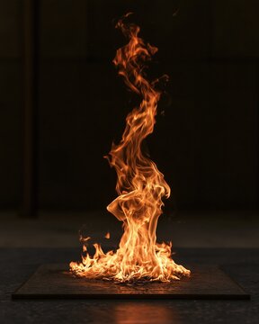 Eternal flame flickering on stone pedestal at night, memorial concept for remembrance and tribute