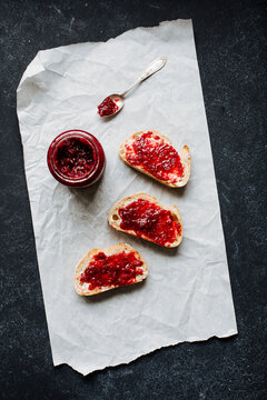 Baguette with raspberry jam
