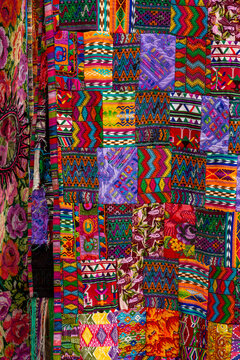 Patchwork of colorful woven textile squares, Quiche, Chichicastenango, Guatemala