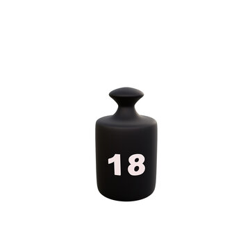 18 kg. weight of kilogram text isolated on white background. 3d render.
