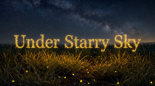 Glowing Fireflies Typography Quote over Night Grass