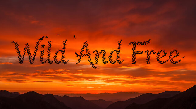 Silhouetted Eagles Typography Against Sunset Sky