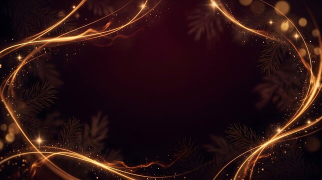 A stunning abstract and festive christmas background featuring swirling golden lights and a rich deep red color palette