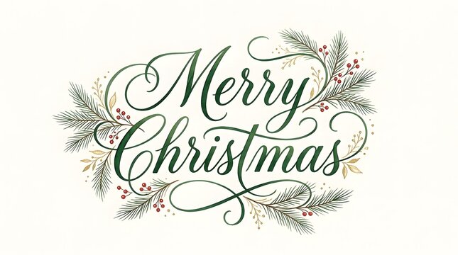 A beautiful vintage style 'merry christmas' greeting with floral embellishments and a festive heartwarming aesthetic for the holidays